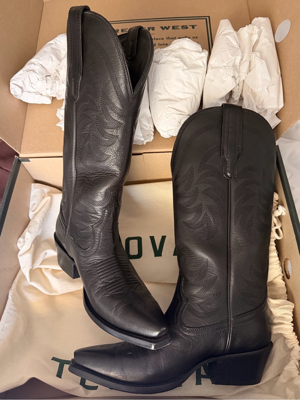 Tecovas Annie (midnight) Black Leather Cowboy Boots - Picture 1 of 7